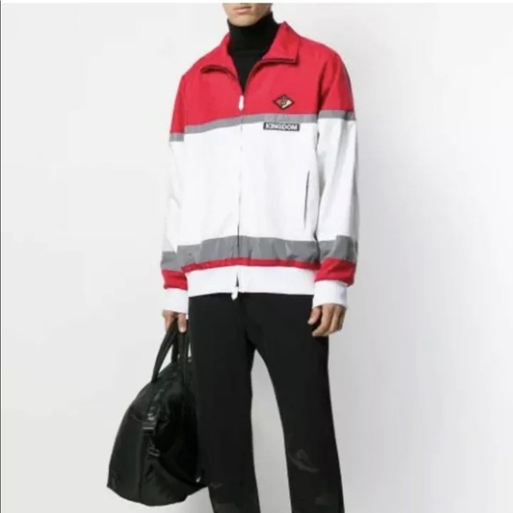 BURBERRY Logo Patch Zip-up Nylon Track Jacket In White Red Reflective oversize L - Picture 10 of 10